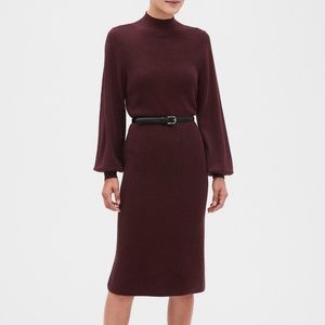 Banana Republic Petite Lantern Sleeve Mock-neck Midi Sweater Dress